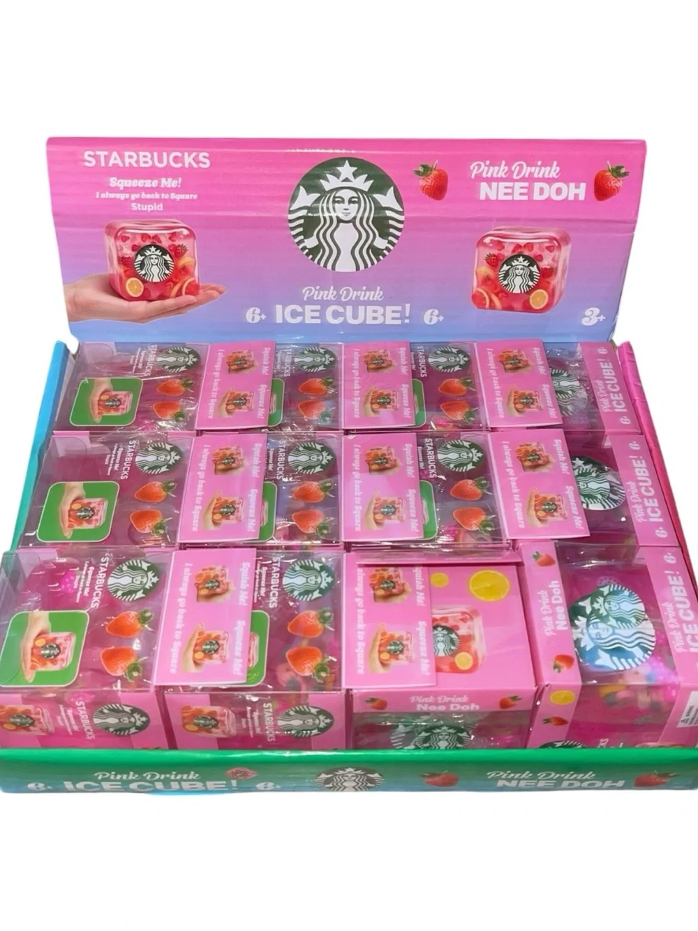 Starbucks Pink Drink Ice Cube Squishy  - Pink & Green